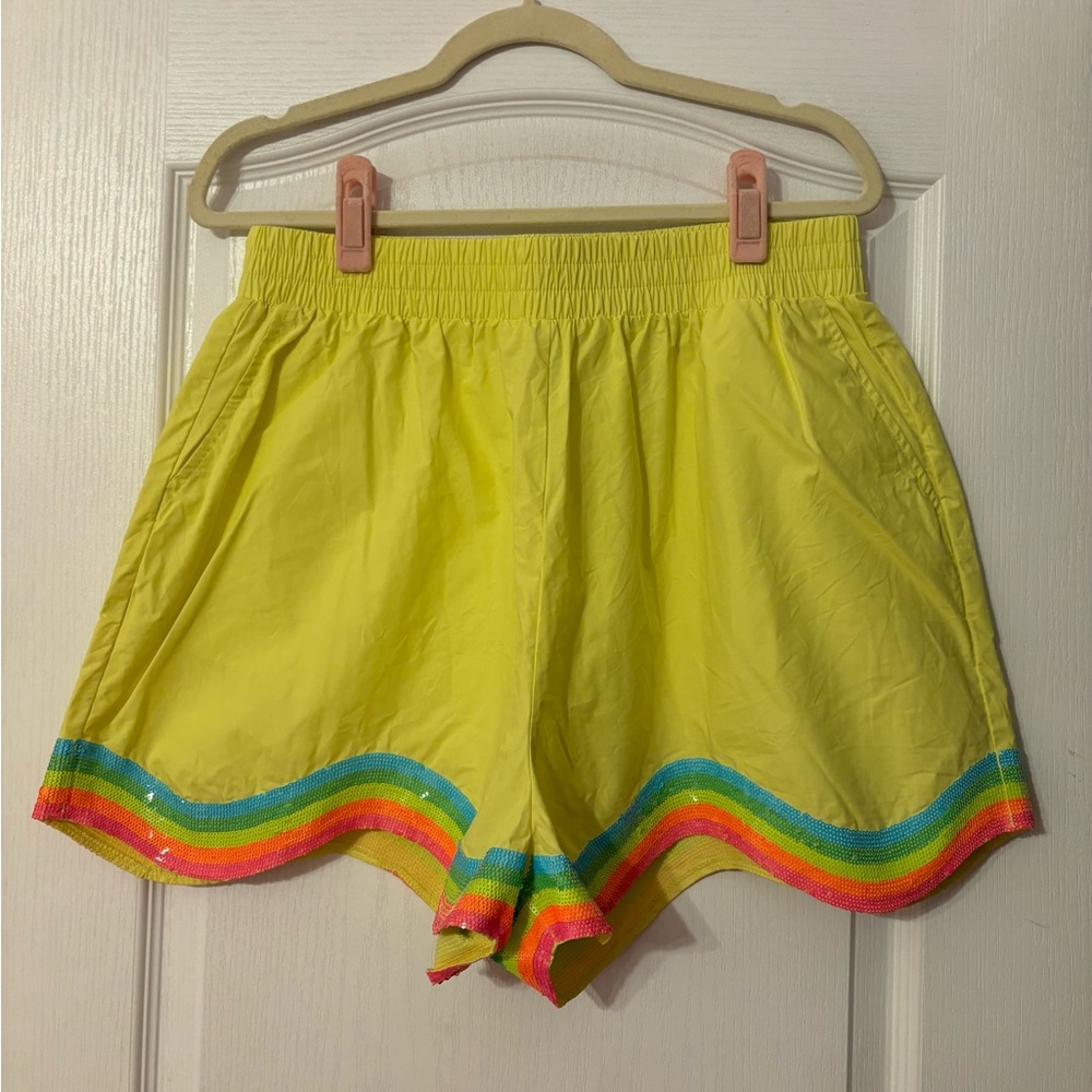 Queen of Sparkles Neon Lime Wavy Shorts